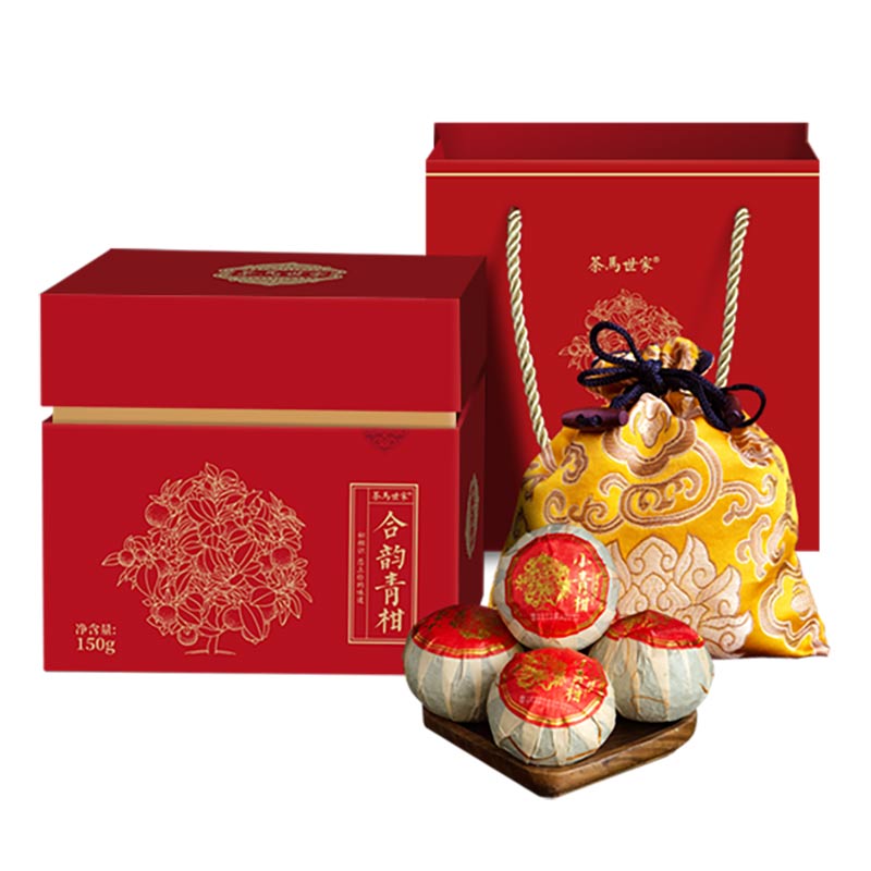 茶马世家合韵小青柑正宗新会普洱茶叶桔柑普茶熟茶叶礼盒装150g 红色