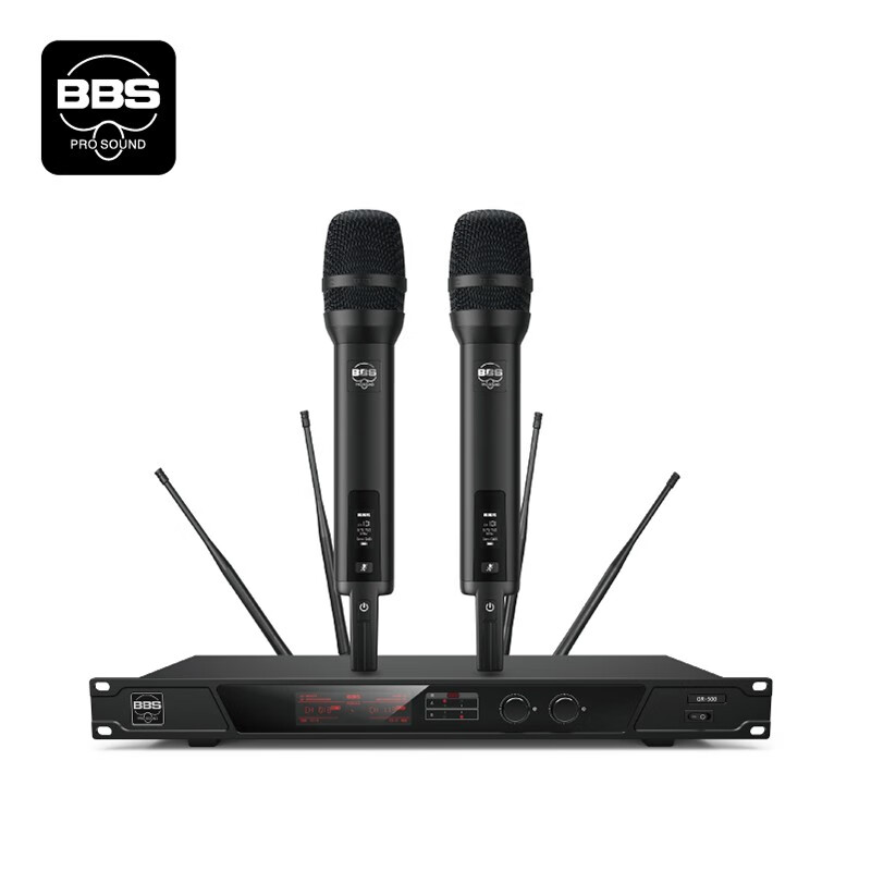 BBS 高端会议工程麦克风真分集远距离接收一拖二无线话筒 GR-500（手持） 套 黑色