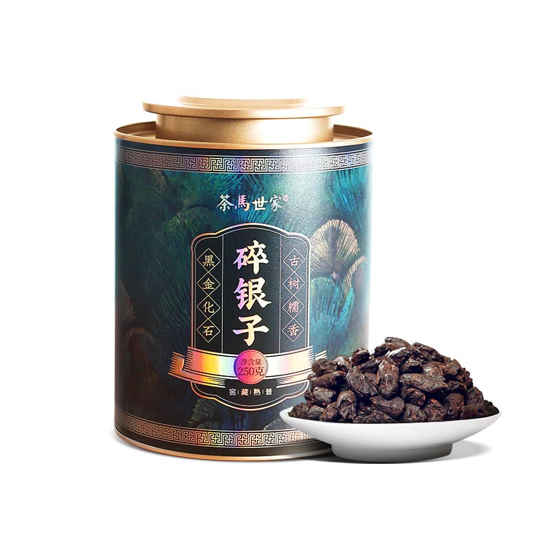茶马世家碎银子特级糯米香云南普洱茶熟茶正宗古树十年陈茶化石茶叶老茶头250g （单位：罐）黑色