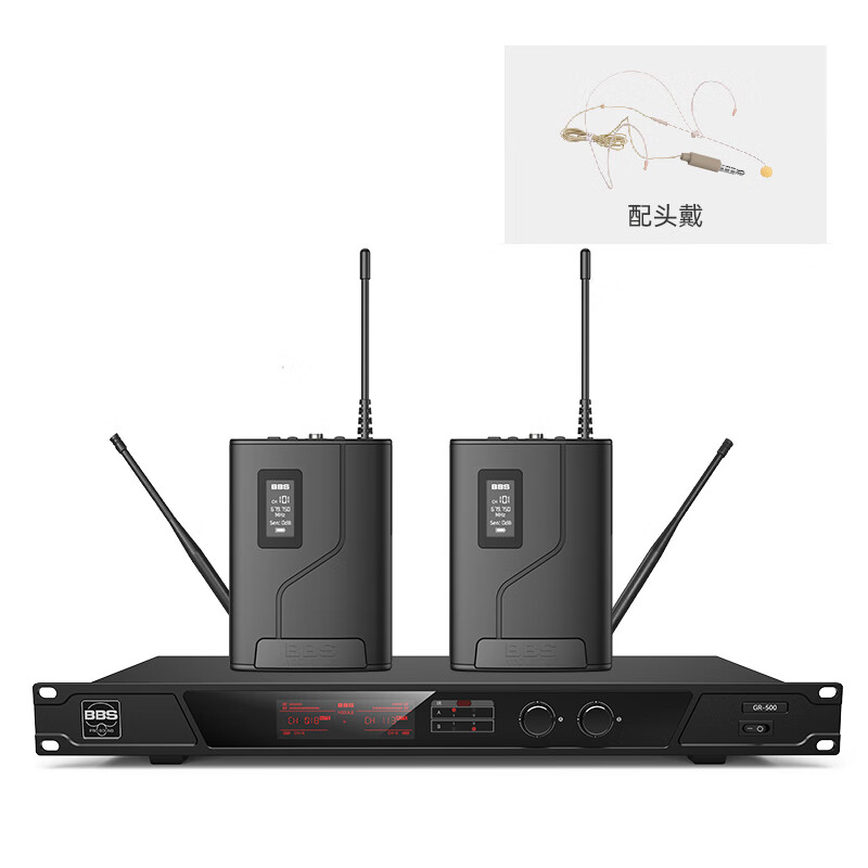 BBS 高端会议工程麦克风真分集远距离接收一拖二无线话筒 GR-500（头戴） 套 黑色