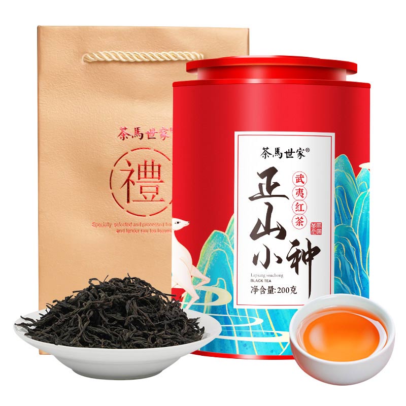 茶马世家正山小种正宗红茶武夷山桐木关浓香型茶叶散茶罐装200g 红色