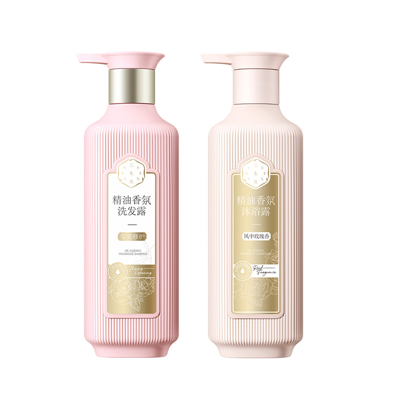 百雀羚三生花精油香氛洗护套装（洗发露莹亮修护500ML+沐浴露风中玫瑰500ML）（单位：套）） 粉色