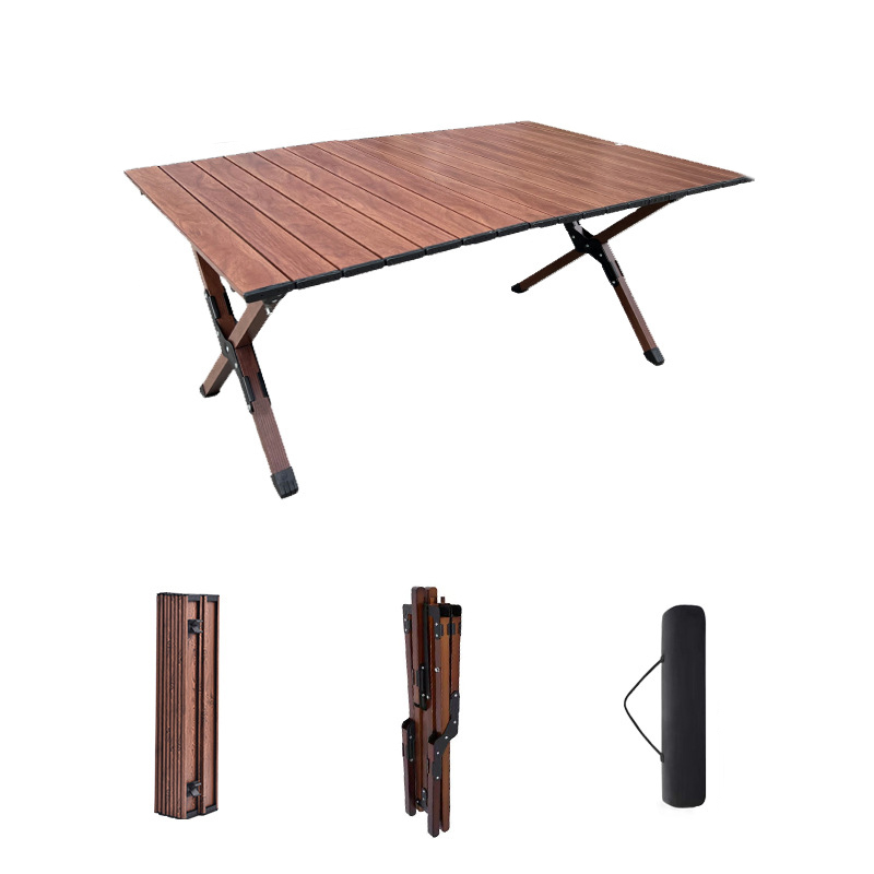 户外碳钢蛋卷桌-大号 胡桃色