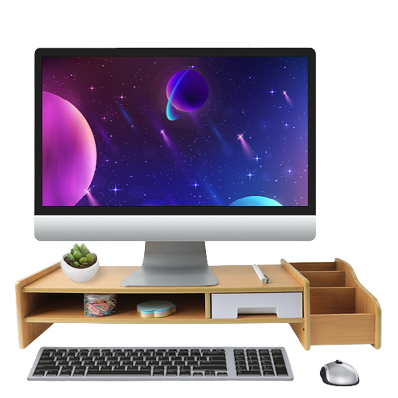 倍方 22549  电脑显示器增高架  单抽屉带置物架竹木色（单位：个）