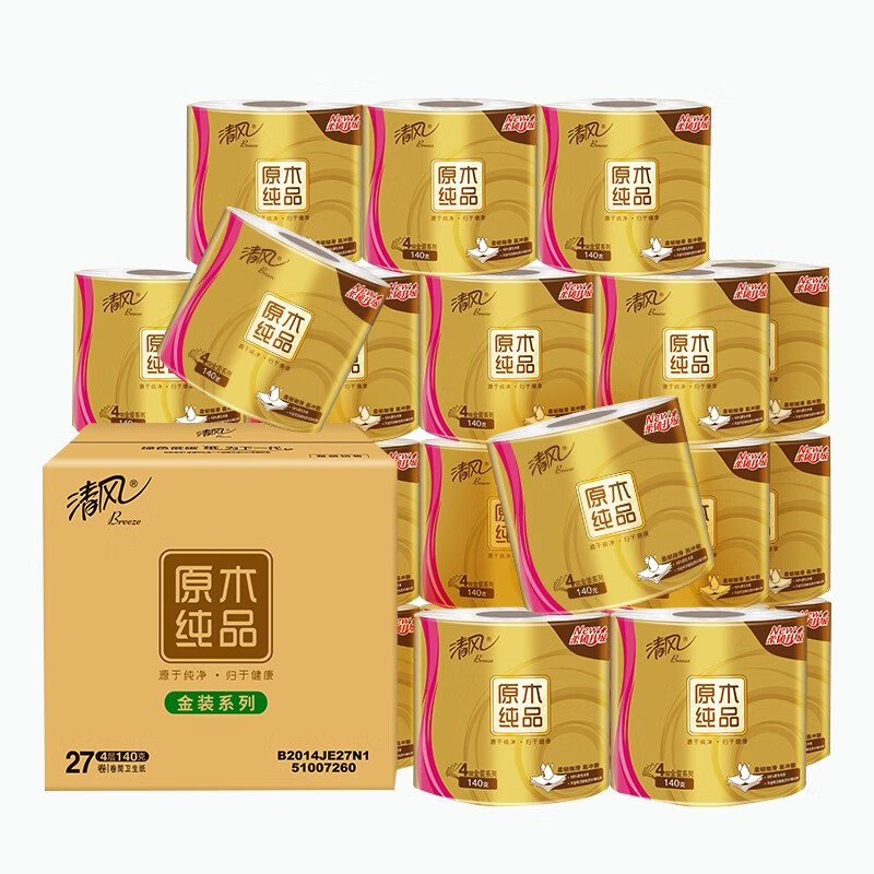 清风原木金装系列卷纸4层140克27卷B2014JE27N1（单位:箱） 白色