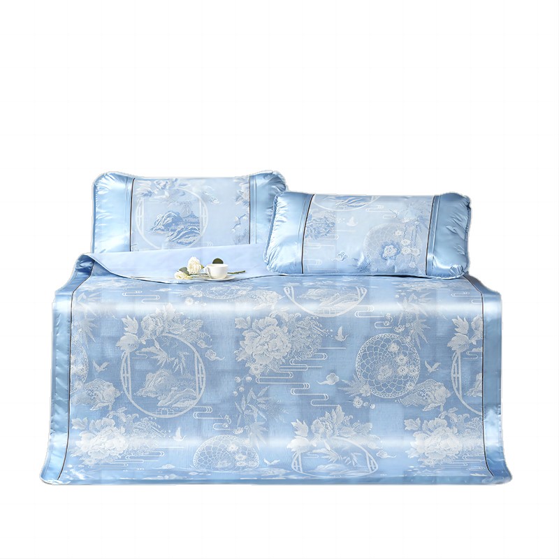 富安娜冰丝提花席\忆江南 713102390 180*200cm三件套 蓝色