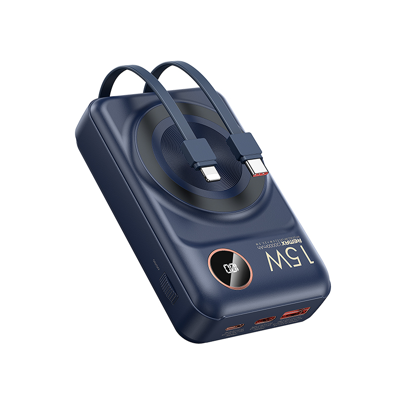 REMAX睿量&nbsp;乐潮系列20W+22.5W快充自带线磁吸无线充移动电源&nbsp;RPP-519&nbsp;20000mAh白色/藏蓝 蓝色