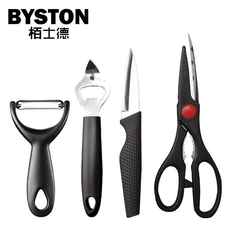 栢士德BYSTON	宝格丽四件套	BST-078 万能剪+水果刀+多功能开瓶器+瓜果刨（单位：套） 黑色