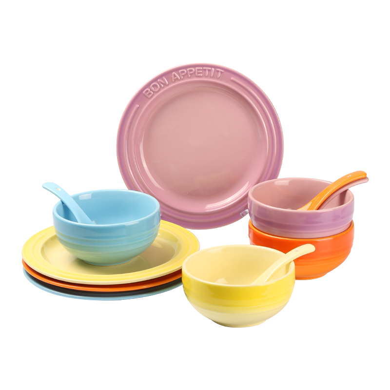栢士德梅乐思陶瓷碗套装 BST-1022  8寸盘4个+4.75寸碗4个+勺子4个（单位：套） 混色