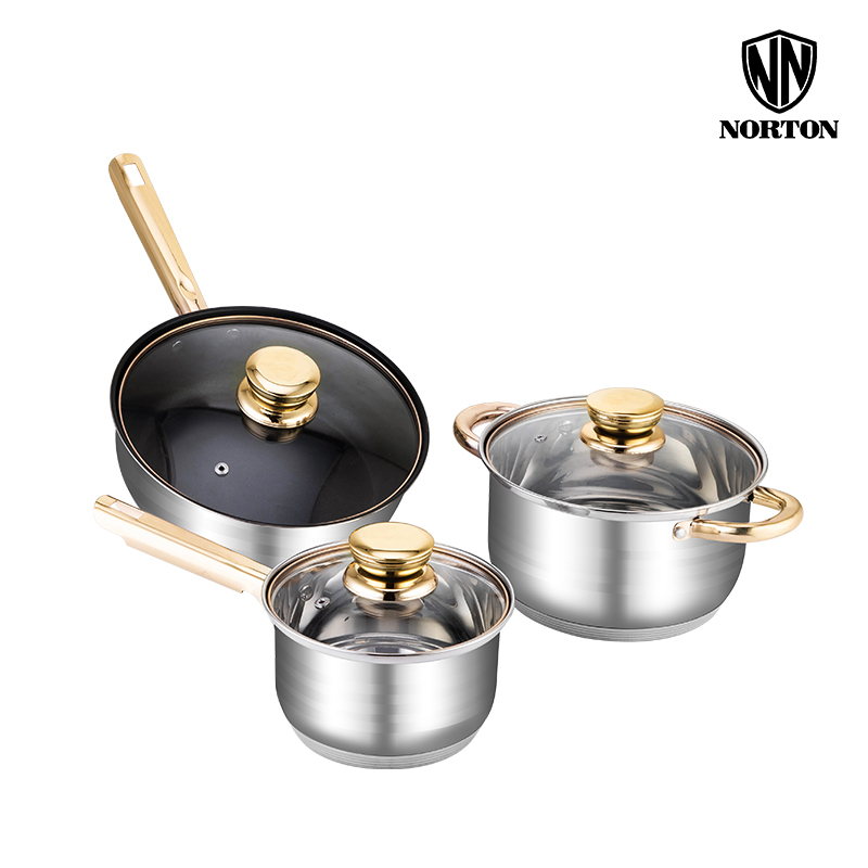 NORTON卡尼亚轻奢套装汤锅22CM+奶锅16CM+煎锅26CM（单位：套） 不锈钢色