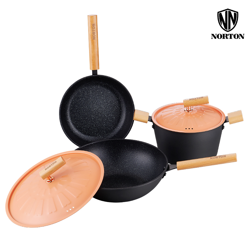 NORTON艾尔乐三件套炒锅30CM 汤锅22CM 煎锅24CM（单位：套） 黑色
