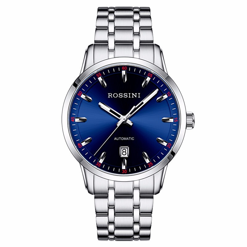 Rossini罗西尼 机械手表商务休闲时尚夜光日历防水情侣款 蓝盘钢带男表50019W05B  块 宝石蓝