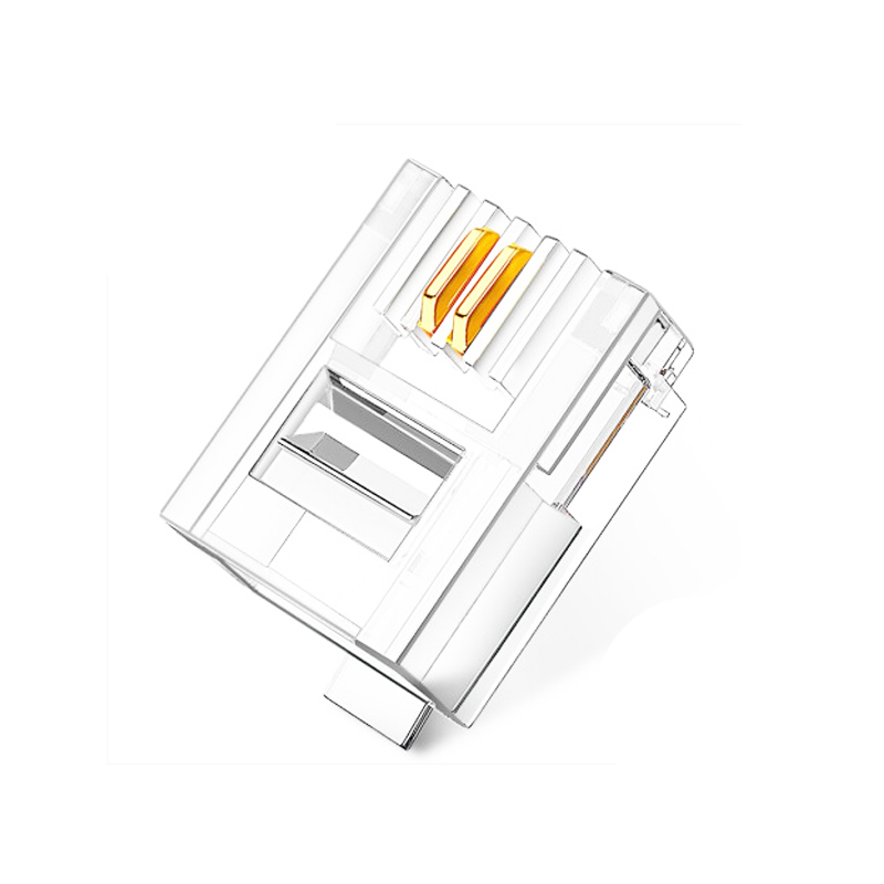 中云智创 2芯电话水晶头 6P2C电话语音水晶头RJ11水晶头50U镀金100个/包 无色