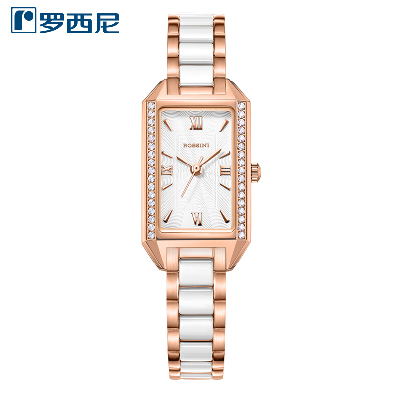 Rossini罗西尼 典美系列 【专柜同款】石英手表时尚百搭白盘陶瓷钢带女表1446G01A 白色