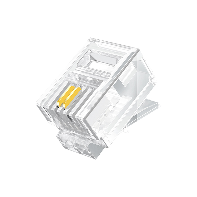 中云智创 2芯电话水晶头 6P2C电话语音水晶头RJ11水晶头3U镀金100个/包 无色