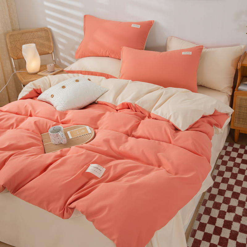 帛享家纺 双拼雅棉四件套 SKMX-1056（单位：套) 海棠橙+奶白