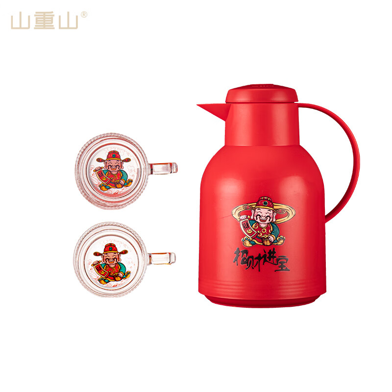 山重山 财神三件套  6076 保温壶1000ML*1 玻璃杯350ml*2 红色（单位：套）