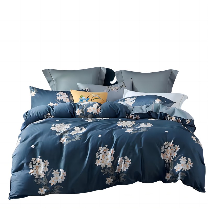 梦洁纯棉印花四件套 梦&middot;沐色200*230cm 深蓝色