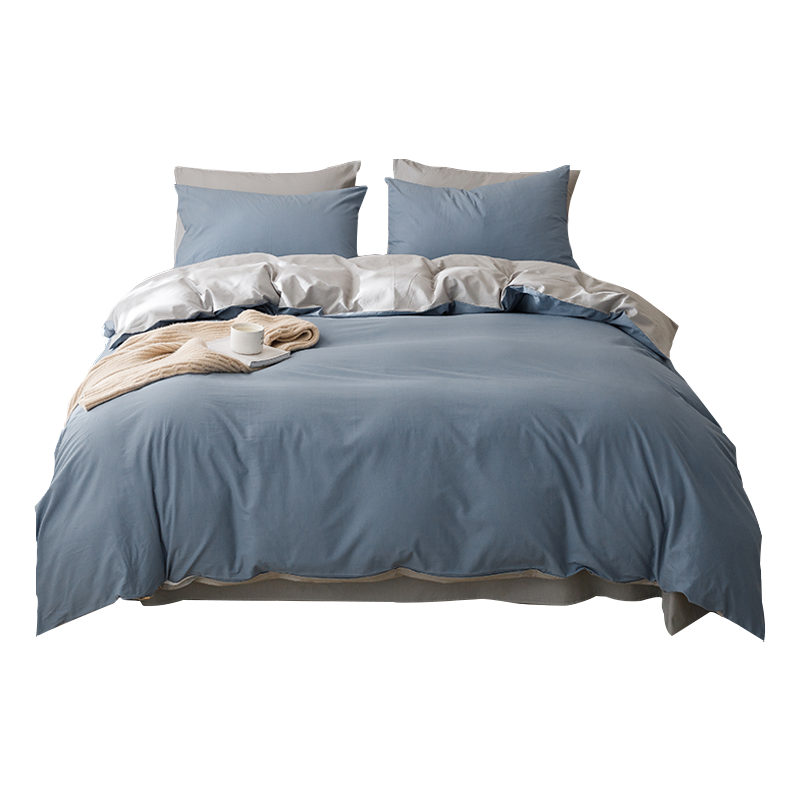 红秀世纺 水洗纯棉四件套HX2211-C003  200x230(cm)（件） 水蓝色