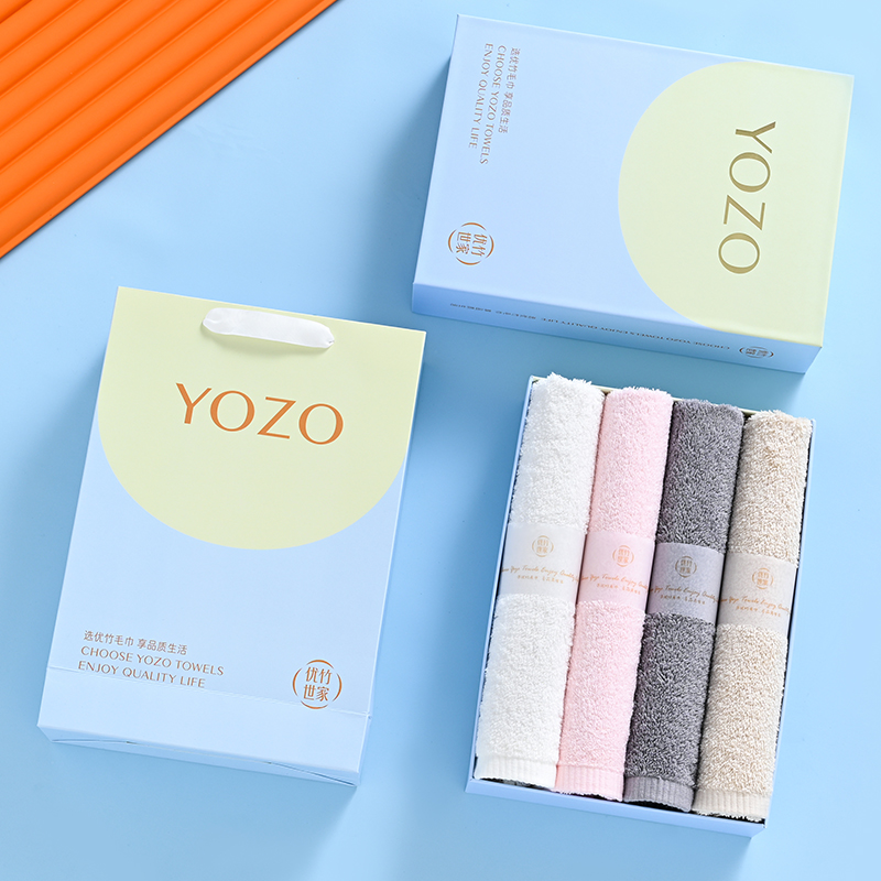优竹世家YOZO阿瓦提-4 5A抗菌长绒棉毛巾4条礼盒装34*76cm *4 120g （单位：套） 混色随机