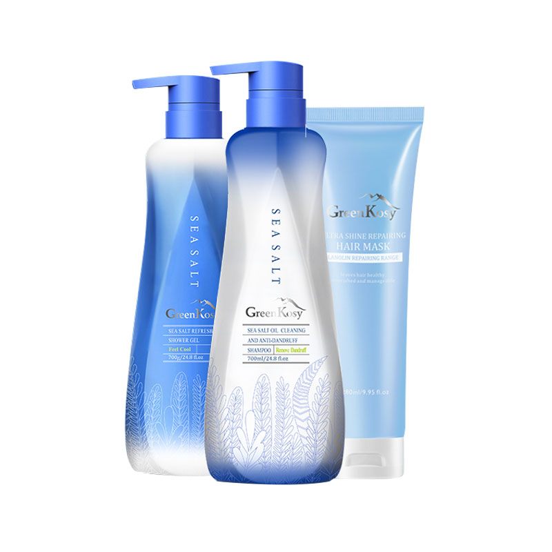 绿色溪谷海盐净油洗护三件套（绿色溪谷海盐净油去屑洗发乳700ml+绿色溪谷海盐净爽沐浴露700g+绿色溪谷角鲨烷丝滑水润发膜 280ml） 深蓝色