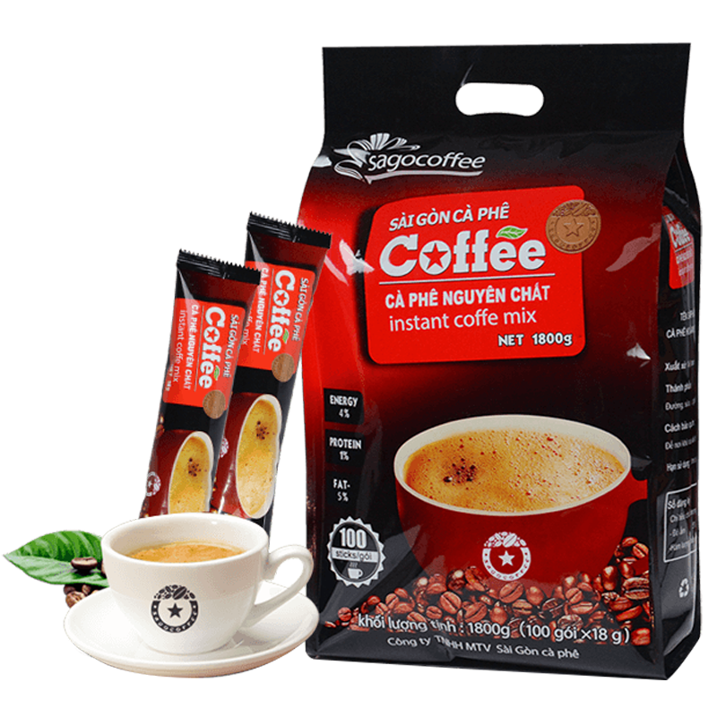 西贡（SAGOCOFFEE）越南进口三合一速溶原味咖啡1800g (18g*100条) 袋 黑色