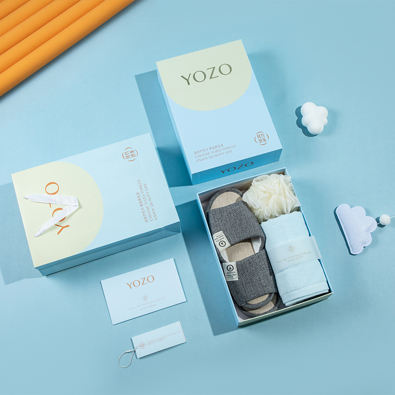 优竹世家 YOZO   艾米-5 5A抗菌长绒棉A类 1毛巾1拖鞋1浴球三件套礼盒装 （单位：套） 混色随机