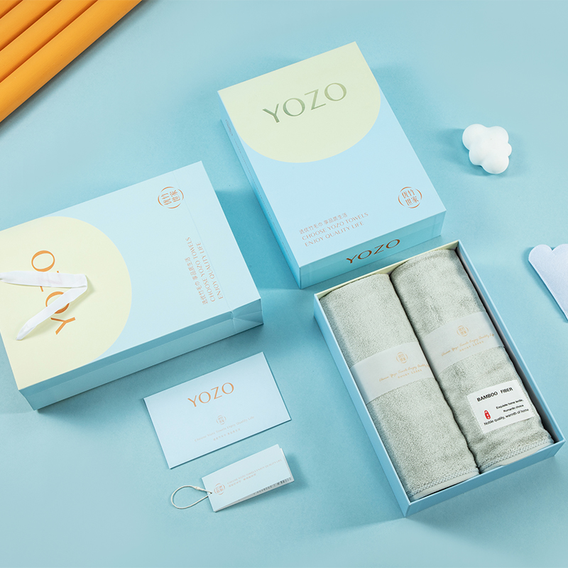 优竹世家 YOZO 竹轩-1  5A抗菌竹纤维毛巾（34*75cm 105g）双条礼盒装（单位：套） 混色随机