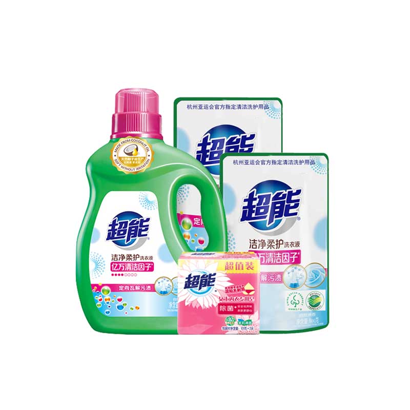 超能洗衣套组4件套1kg+500g*2袋+101g*2（洗衣液2kg+内衣皂202g）/套 图片色