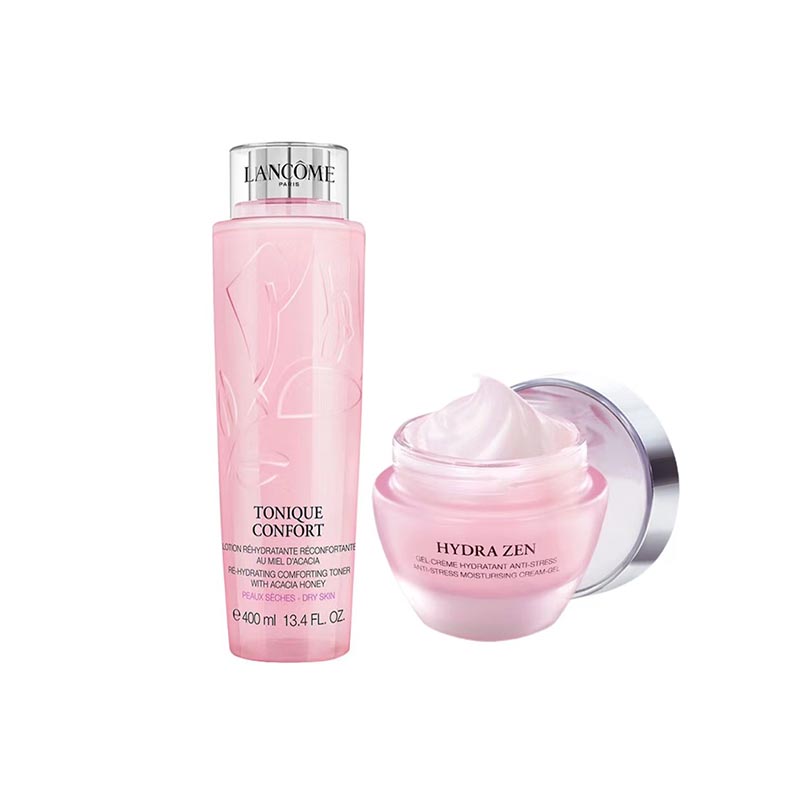 兰蔻新清滢柔肤水 400ml+兰蔻新水份缘滋润舒缓凝霜  50ml  套 粉色