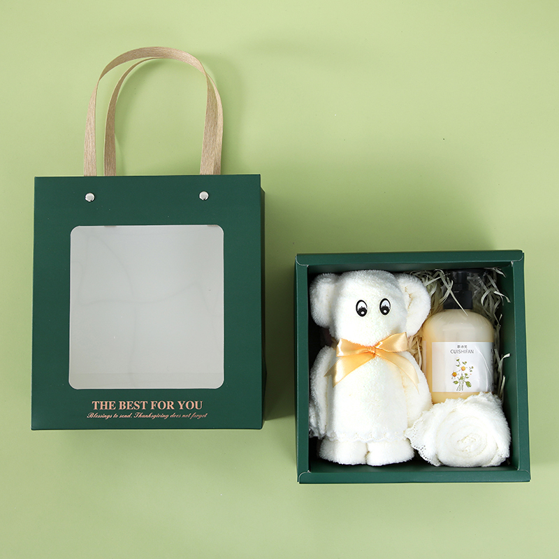 UOMI 优小花-B 精梳绒创意小熊毛巾（35*75cm 73g）方巾 护手霜三件套礼盒（单位：套） 混色随机