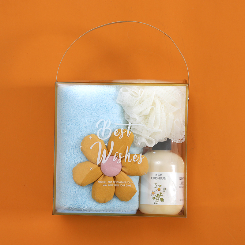 UOMI 优小花-3 微米纱毛巾（35*75cm 90g）浴球护手霜三件套礼盒 （单位：套） 混色随机