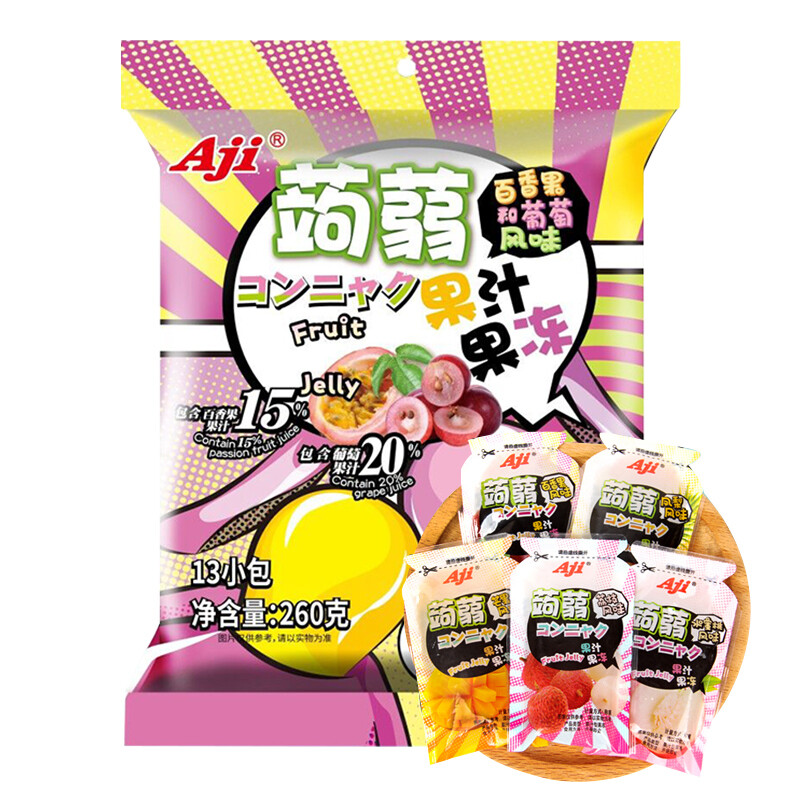 Aji 百香果和葡萄风味 蒟蒻果冻 260g*3袋 紫色