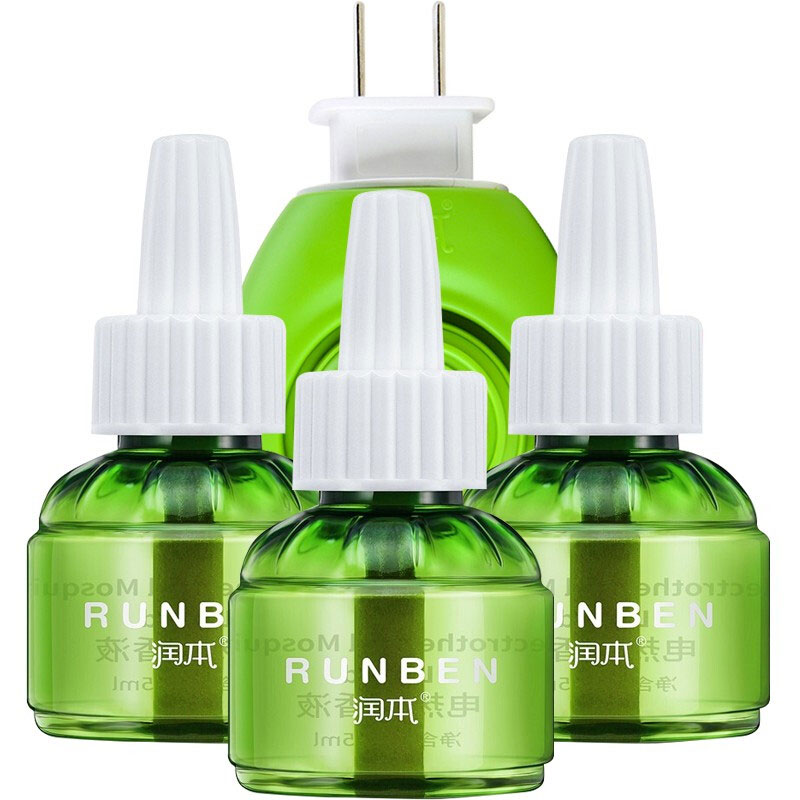 润本电热蚊香液（无香型）  驱蚊液45mlx3瓶+加热器x1+驱蚊贴36片 5件套 绿色