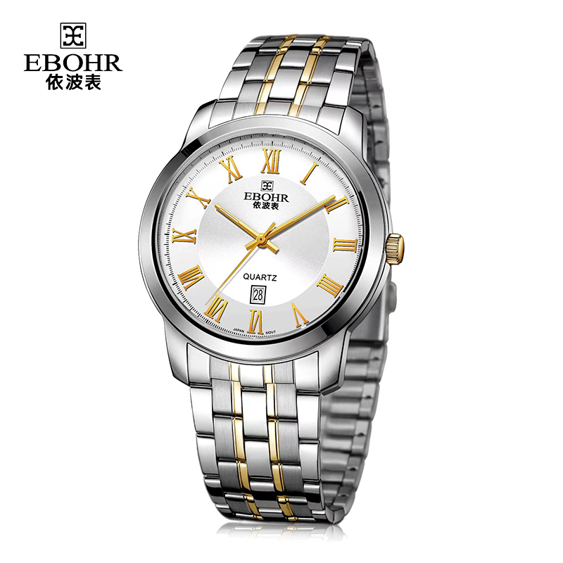 依波表（EBOHR）石英手表时尚简约日历夜光防水男士手10101216 银色