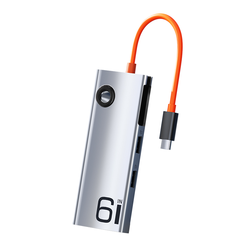 洛克（ROCK) TR32 TR28 HDMI(4K30Hz)+千兆网+PD快充+USB3.0*3 六合一扩展坞 RCB-0890（单位：个） 银色+黑色