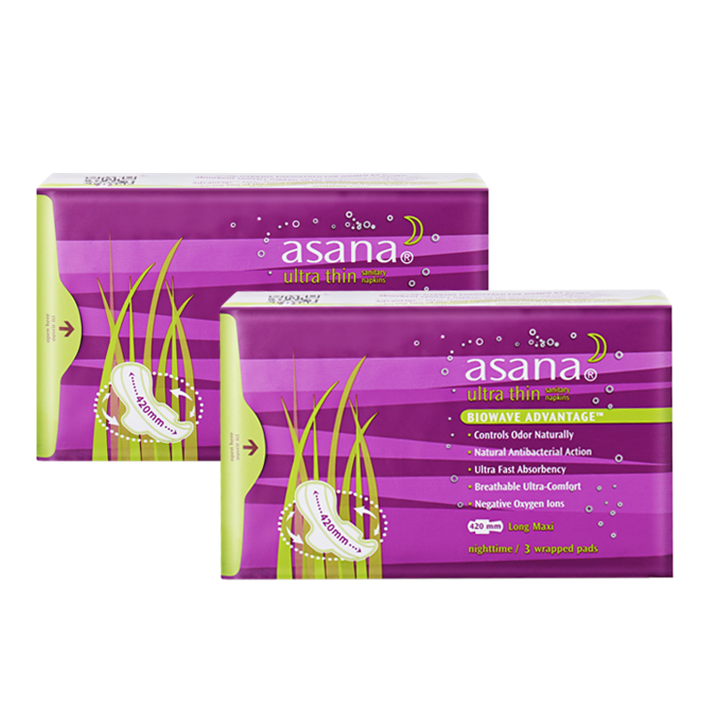 阿莎娜 超薄棉面 420加长型夜用卫生巾3片*2包（计价单位：套） 星云粉