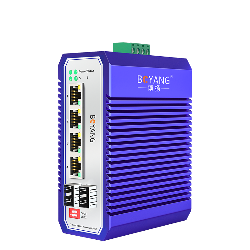 博扬 工业级POE交换机 二光四电千兆光纤收发器SFP 宽温导轨式以太网交换机 含电源不含模块 BY-ISUQ2041  台 蓝色
