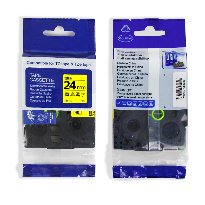 得印 标签机色带不干胶兄弟标签纸色带24mm AZe-651黄底黑字 黄底黑字24mm