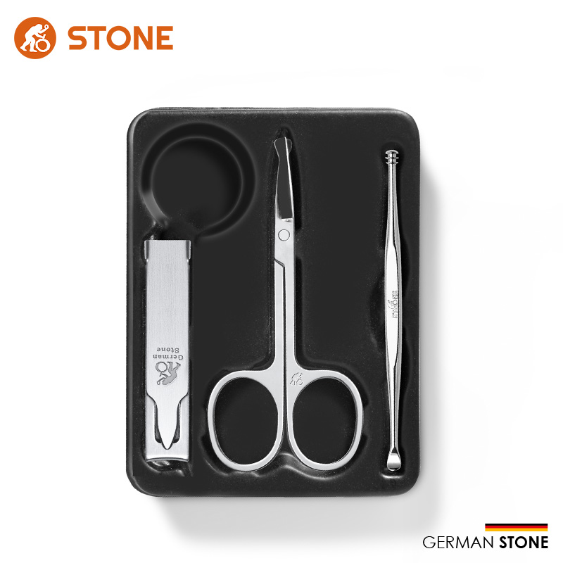 司顿（STONE）大折叠指甲钳+鼻毛剪+耳勺套装礼品款（不带钥匙圈）STD0020B（单位：套） 银色