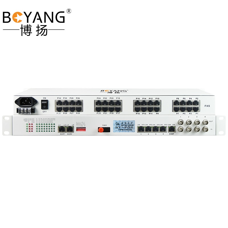 博扬 综合业务电话光端机 4路E1+6路电话+4路百兆物理隔离+24路磁石 FC单纤80km  BY-4E1-6P-24H-4EV 1对价 白色