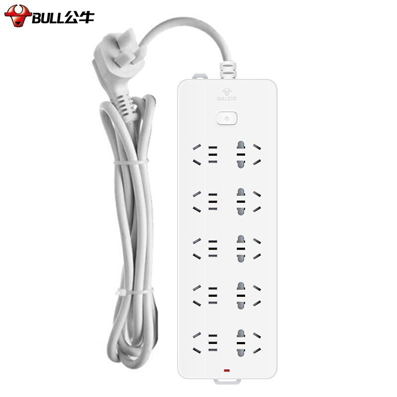 公牛（BULL）过载保护插座/插线板/插排/排插/接线板/拖线板10位总控全长3米 GN-218 个 白色