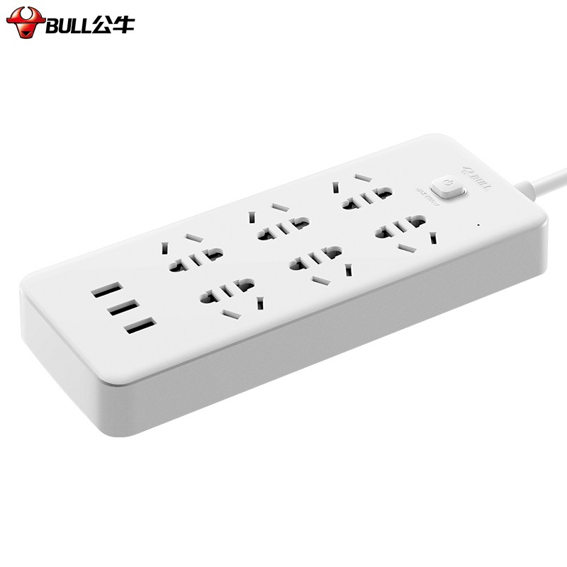 公牛（BULL）超功率保护 新国标公牛小白USB插座/插线板/插排/排插 GNV-UUN153 3usb接口 6孔全长5米 个 白色