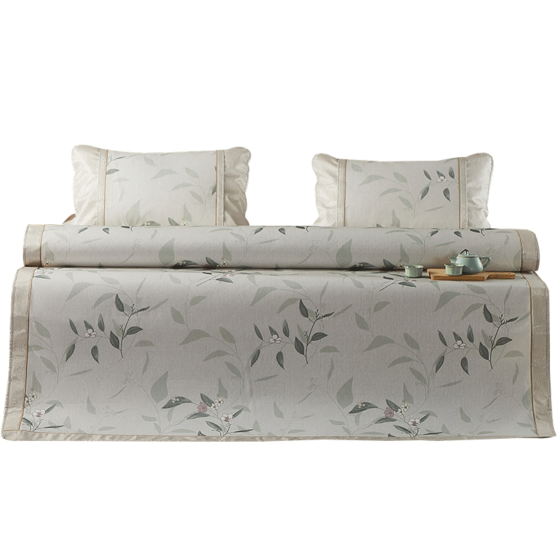 多喜爱-冰丝凉席 叶之舞 L/150*200cm（单位：套） 灰绿色 1.5米床