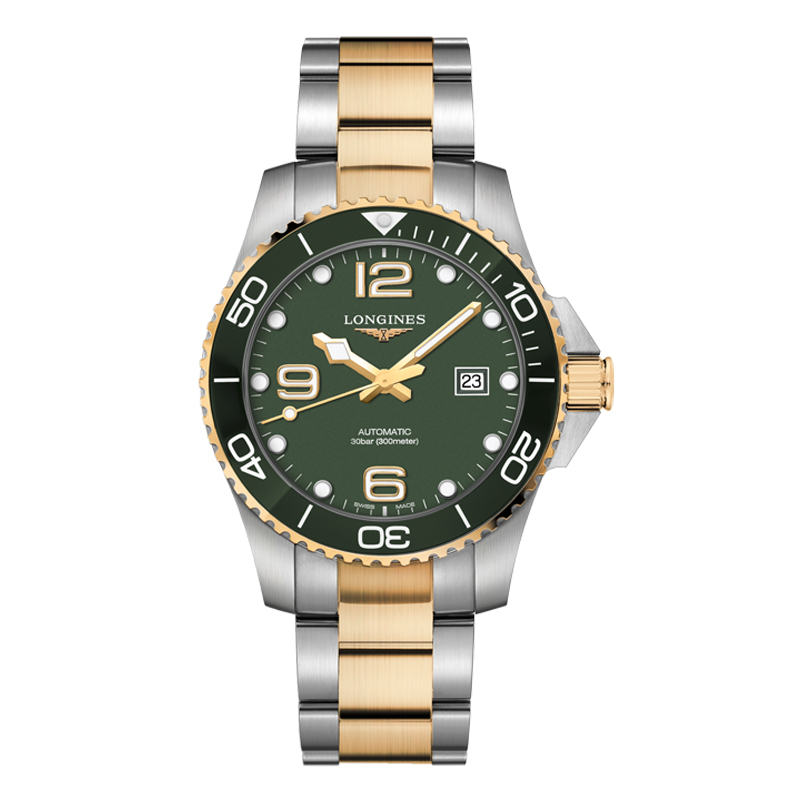 浪琴Longines瑞士手表 康卡斯潜水系列机械钢带男表L3.782.3.06.7 绿色哑光43.0 绿色