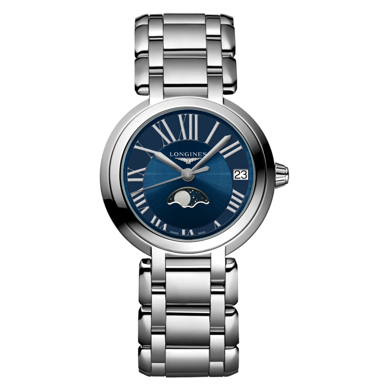 浪琴(Longines)瑞士手表 心月系列 石英钢带女表30.5mm L8.115.4.91.6 深蓝色