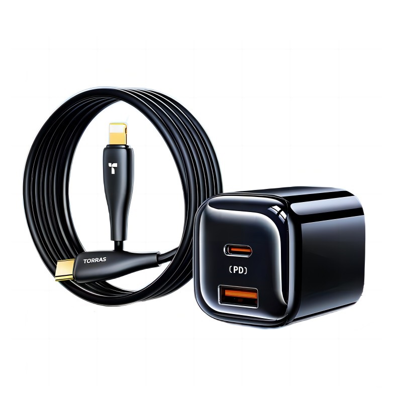 图拉斯TORRAS 迷你充电器T20旅行充电器带1.68米悦芯Lite线（单位：个） 黑色