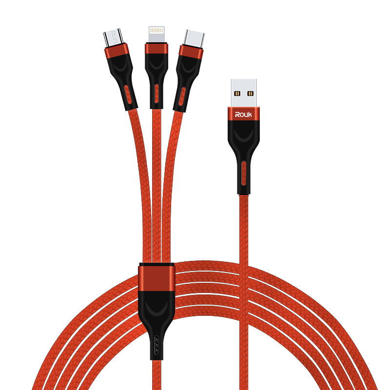 柔刻DC301【100W超级闪充】三合一数据线充电线一拖三适用苹果安卓T中国红（单位：条） 红色