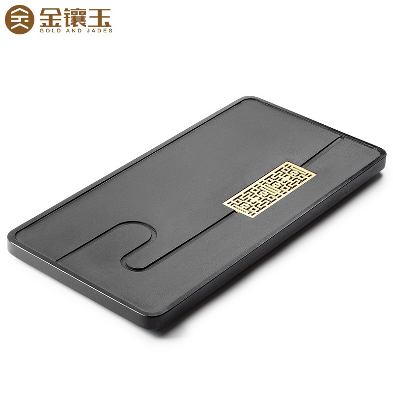 金镶玉 乌金石茶盘 中式家用简约天然石头 大号茶具茶海 行云茶盘70*35cm（单位：个） 黑色