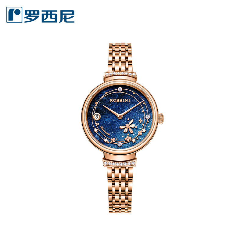 Rossini罗西尼 典美系列 机械手表星空蓝玫金钢带女表50082G05C（单位：块） 蓝色
